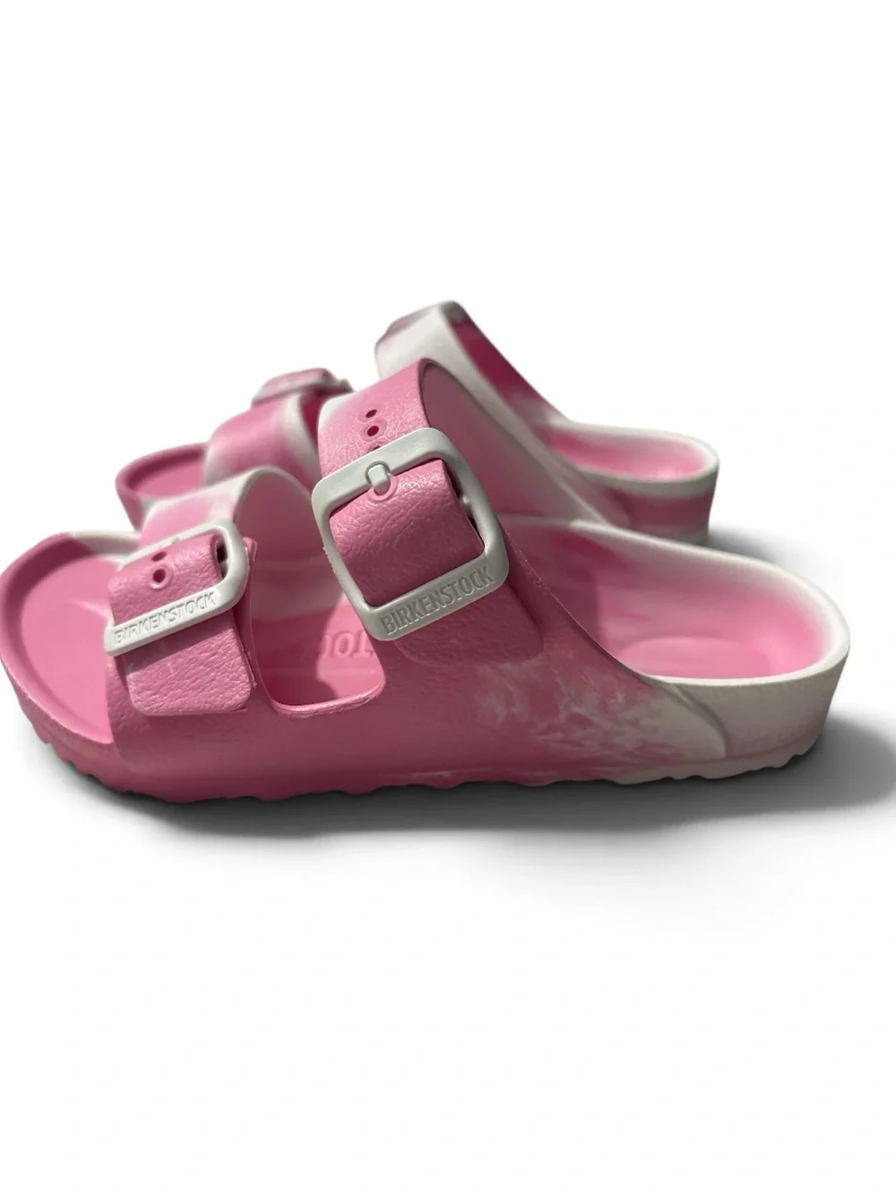 Birkenstock Kids Pink and White Two-Tone Slide Sandals